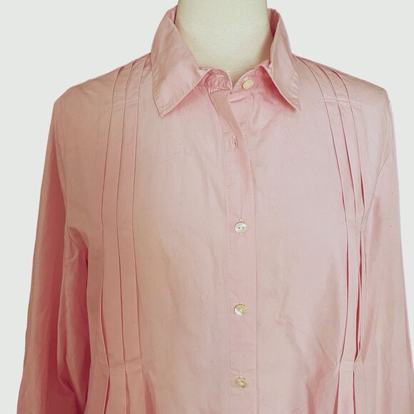 J. Jill Grown Up Pink Blouse Shirt Sz L Pleated Details Front and Back Button Up - Picture 6 of 11